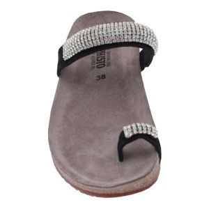 Mephisto Black Rhinestone Strappy Toe Loop Comfort Slide Sandal Size 40 / 10